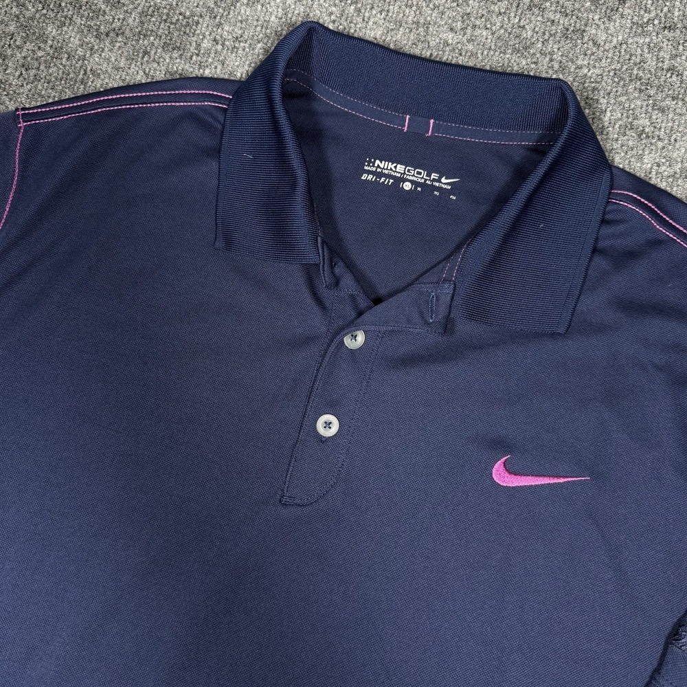 Nike Golf Polo Mens XL Navy Pink Purple Dri-Fit Performance Stretch